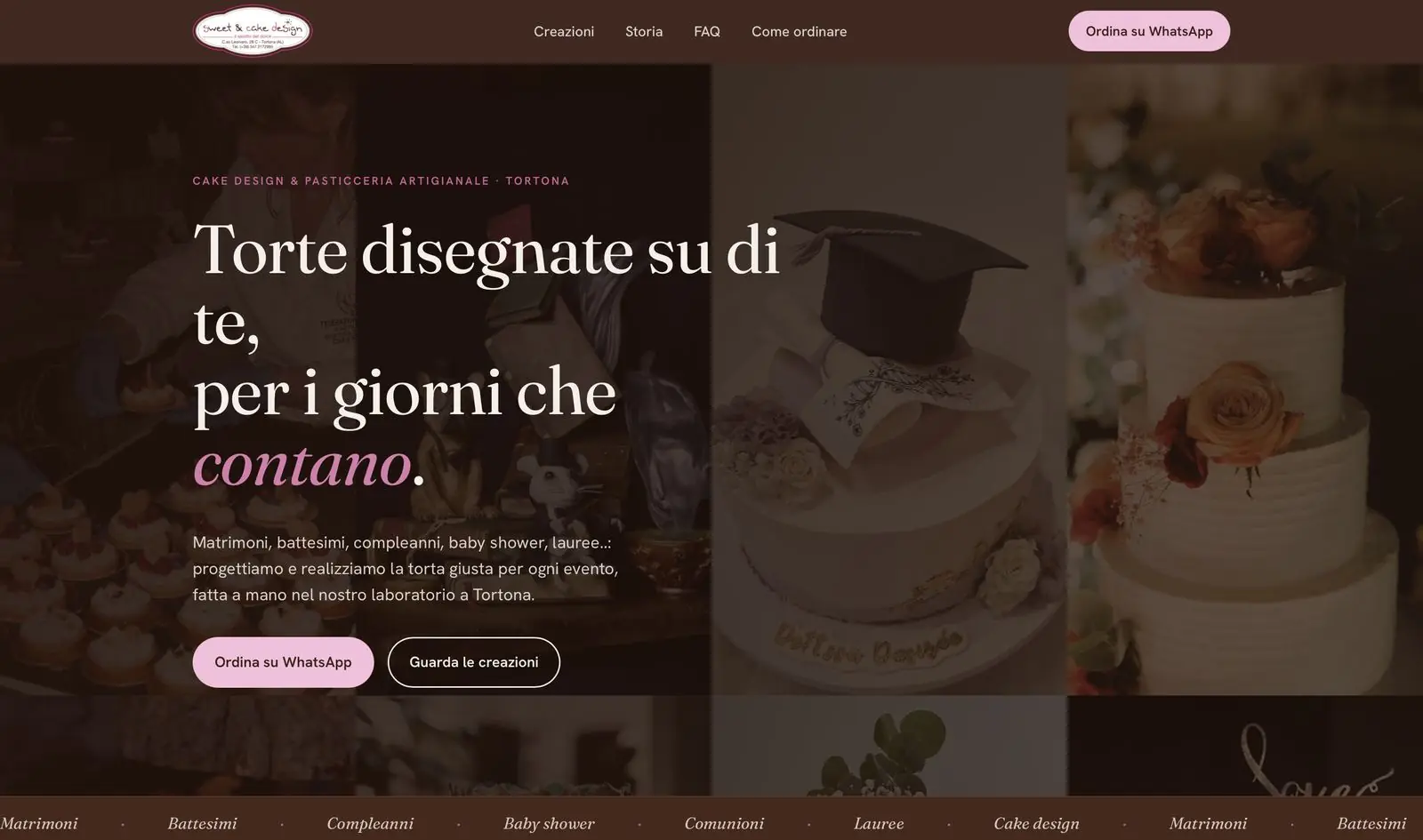 Sweet & Cake Design, homepage su desktop