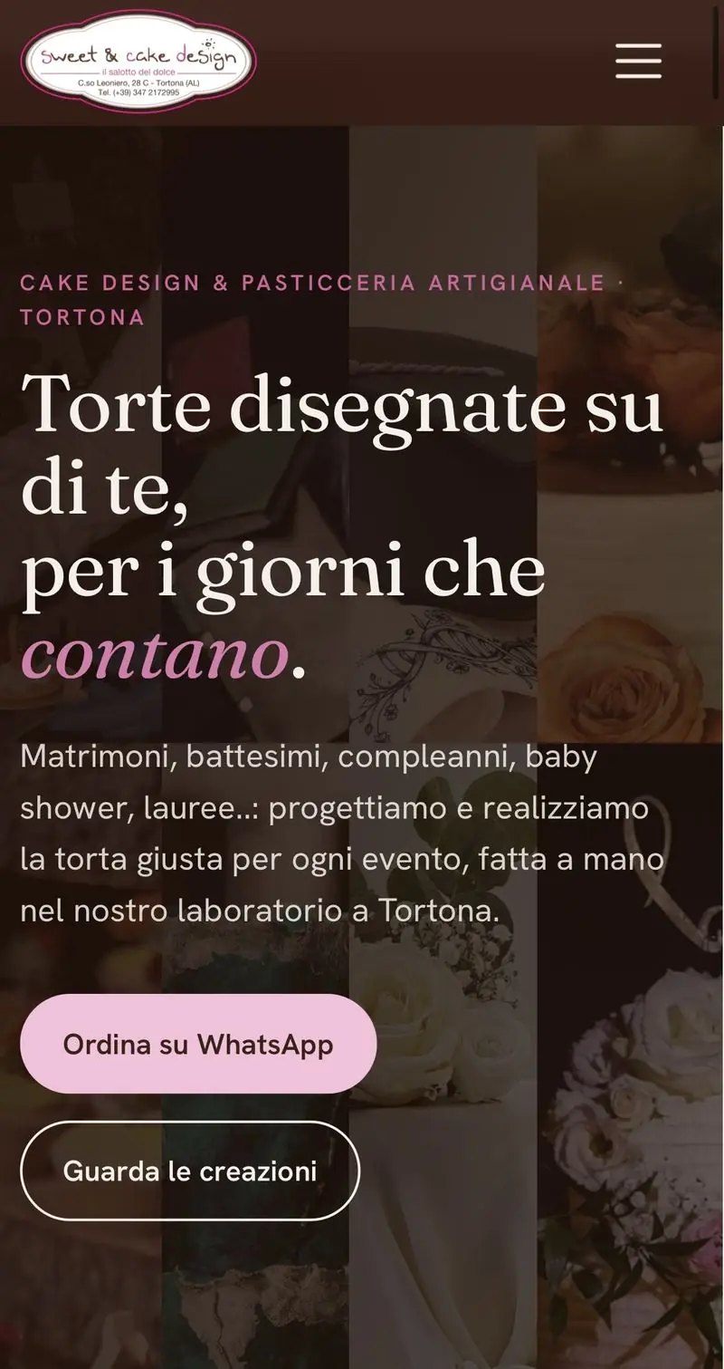 Sweet & Cake Design, homepage su mobile